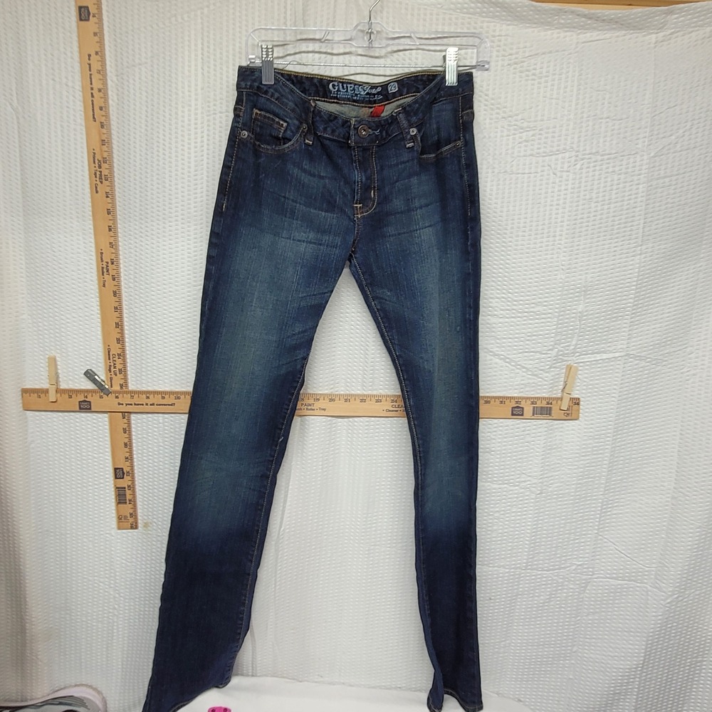 Guess Jeans Womens 29 Dark Wash Skinny Low Rise Denim Blue Embroidered Pockets